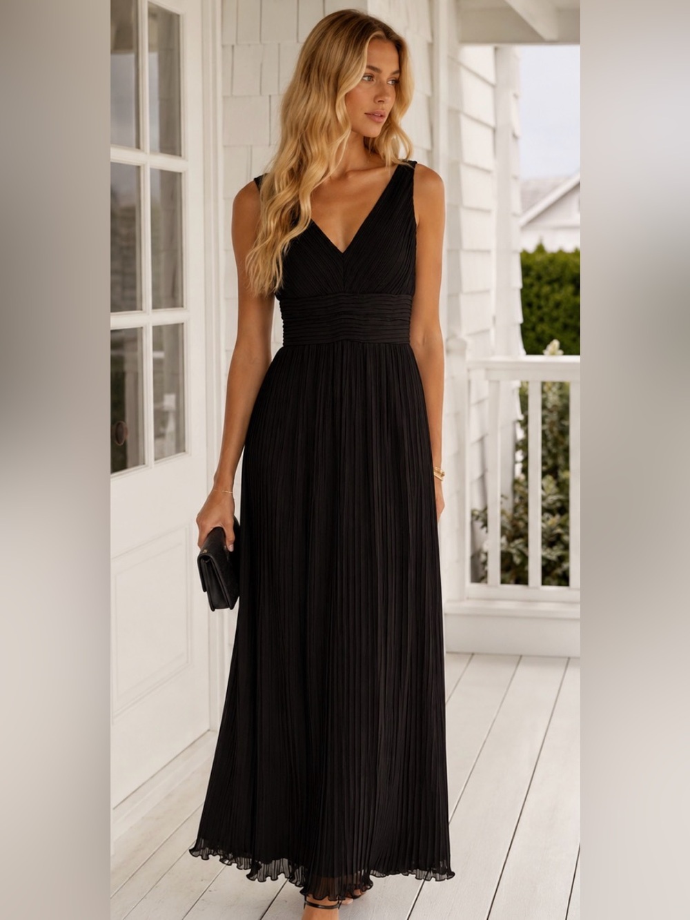 Vintage 90s Talbots Black Pleated Maxi Dress NWT Size 6 Formal Evening Dress